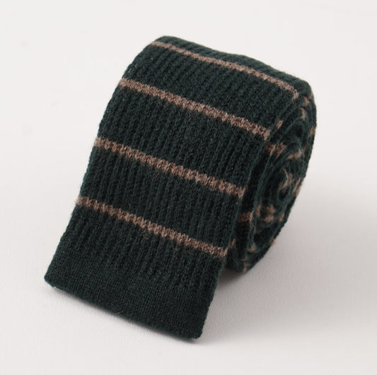 Kiton Dark Green Striped Knit Cashmere Tie - Top Shelf Apparel