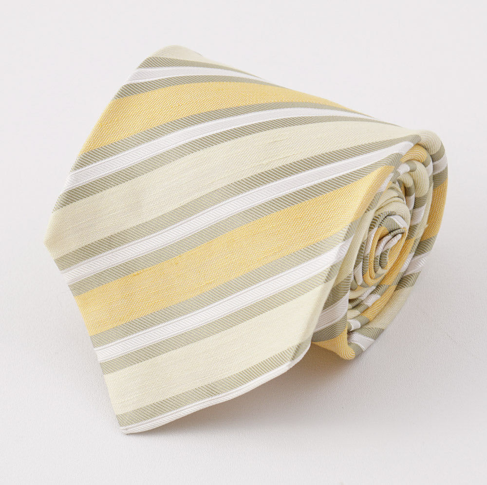 Kiton Yellow and Green Striped Silk Tie - Top Shelf Apparel