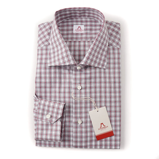 Mattabisch Soft Cotton Shirt in Gray and Burgundy Check - Top Shelf Apparel