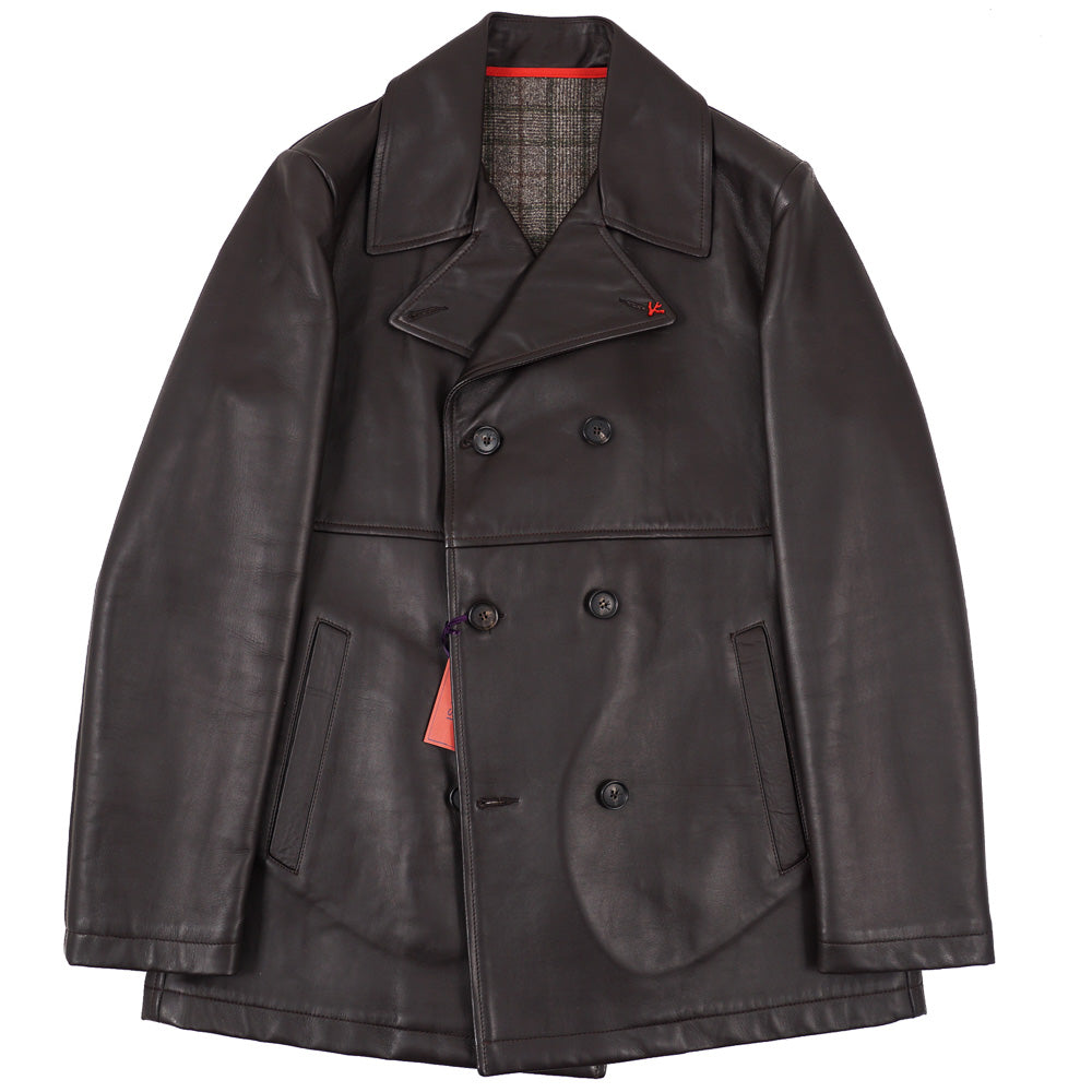 Isaia Leather Pea Coat with Wool Lining - Top Shelf Apparel