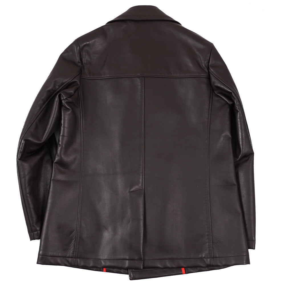 Isaia Leather Pea Coat with Wool Lining - Top Shelf Apparel