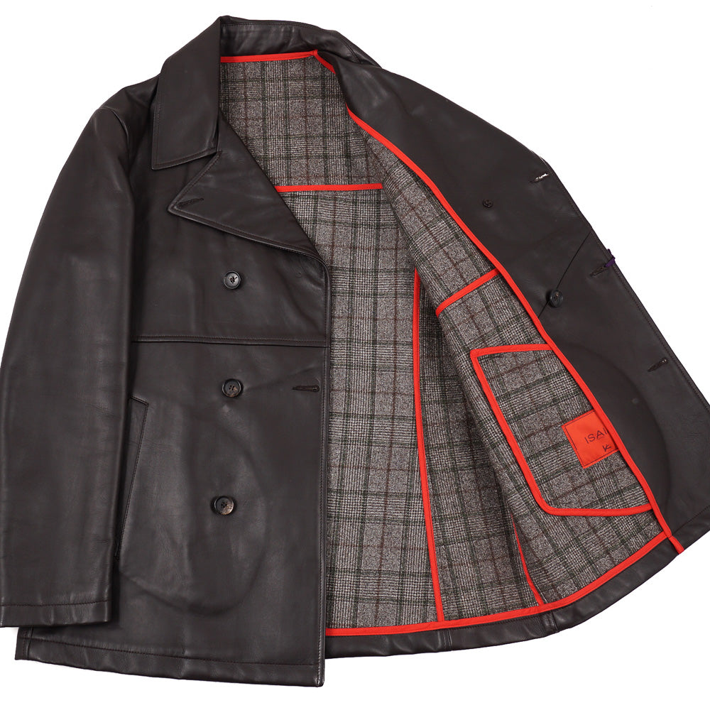 Isaia Leather Pea Coat with Wool Lining - Top Shelf Apparel