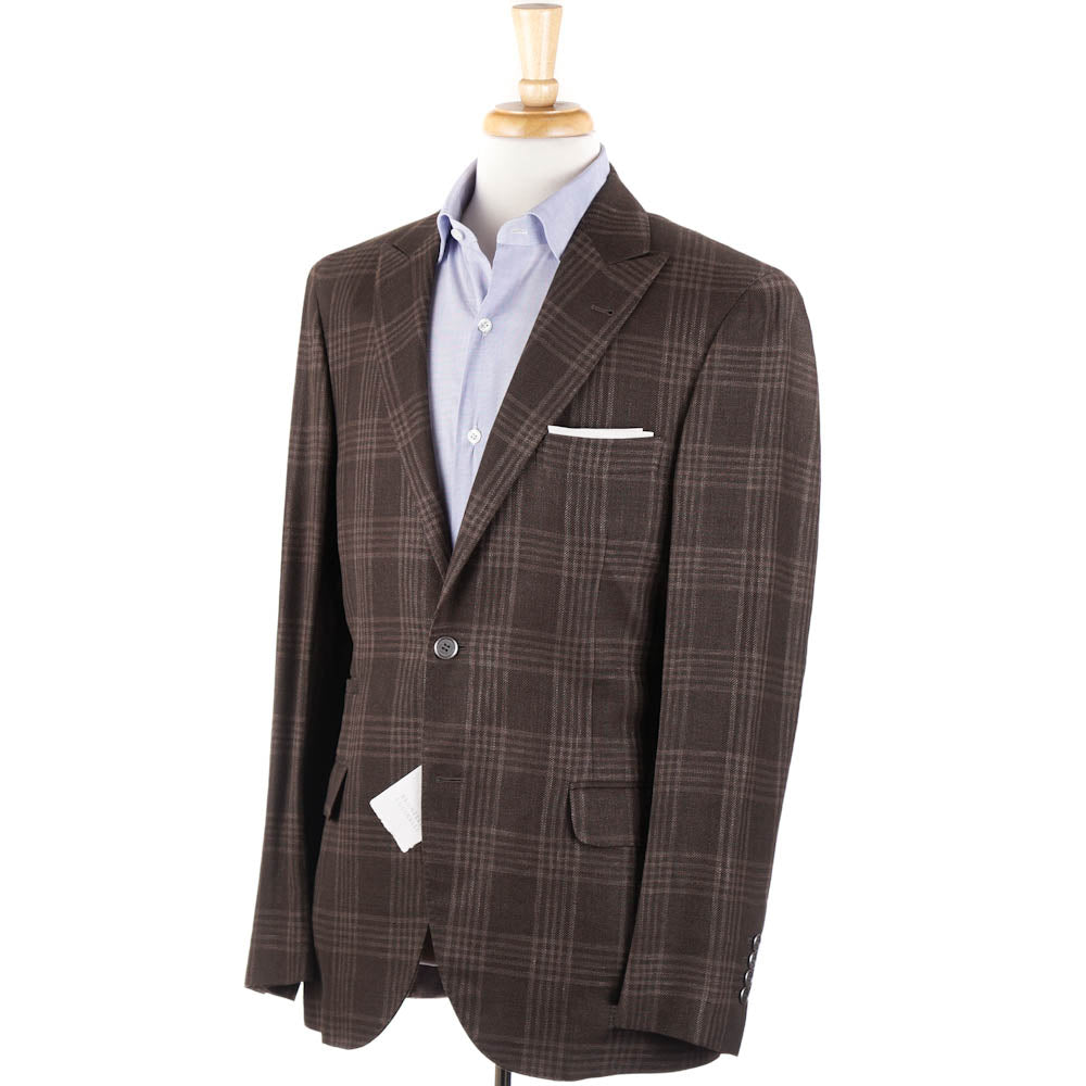 Brunello Cucinelli Brown Check Wool-Linen-Silk Sport Coat - Top Shelf Apparel