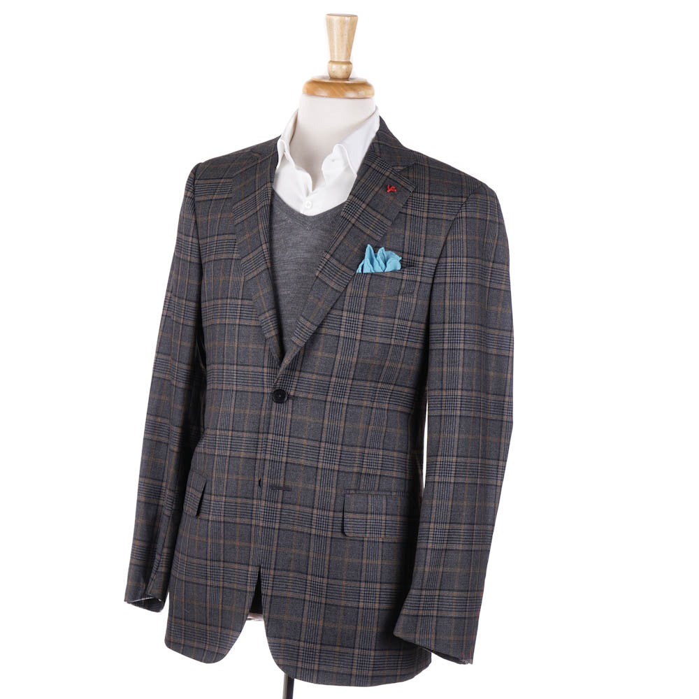 Isaia Gray and Tan Check 140s Wool Sport Coat - Top Shelf Apparel