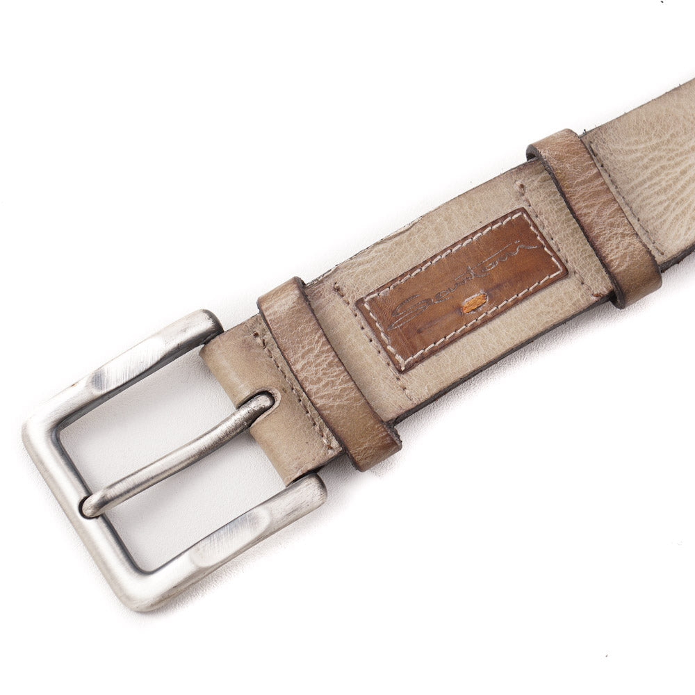 Santoni Grained Leather Belt in Antiqued Beige - Top Shelf Apparel