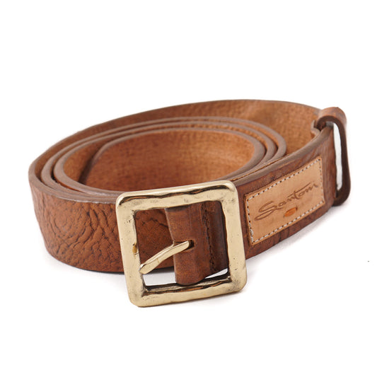 Santoni Distressed Brown Leather Belt with Gold Buckle - Top Shelf Apparel