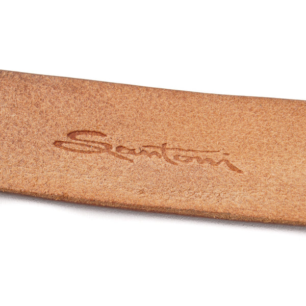 Santoni Distressed Brown Leather Belt with Gold Buckle – Top  display picture 3