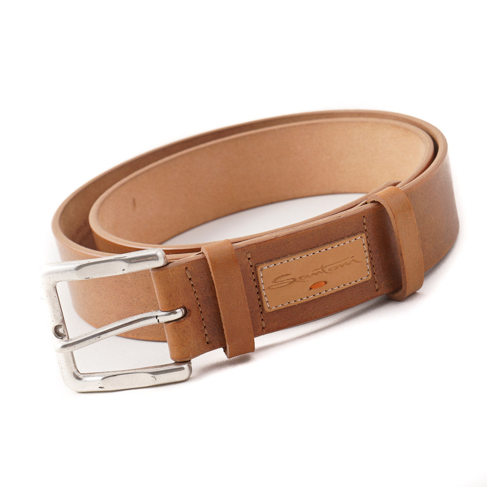 Santoni Natural Tan Leather Belt with Silver Buckle - Top Shelf Apparel