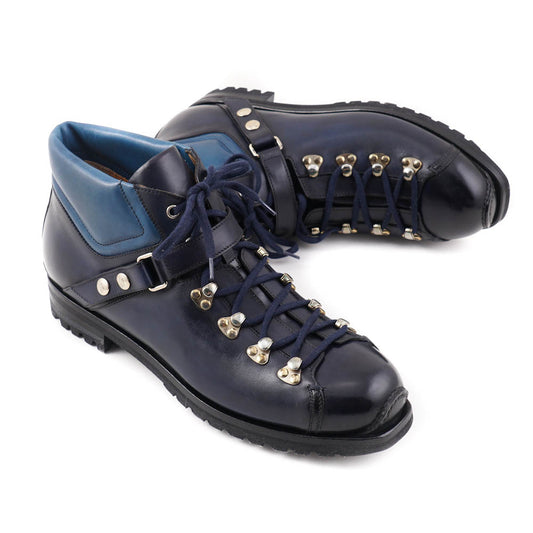 Santoni Calf Leather Hiking Boots in Navy Blue - Top Shelf Apparel