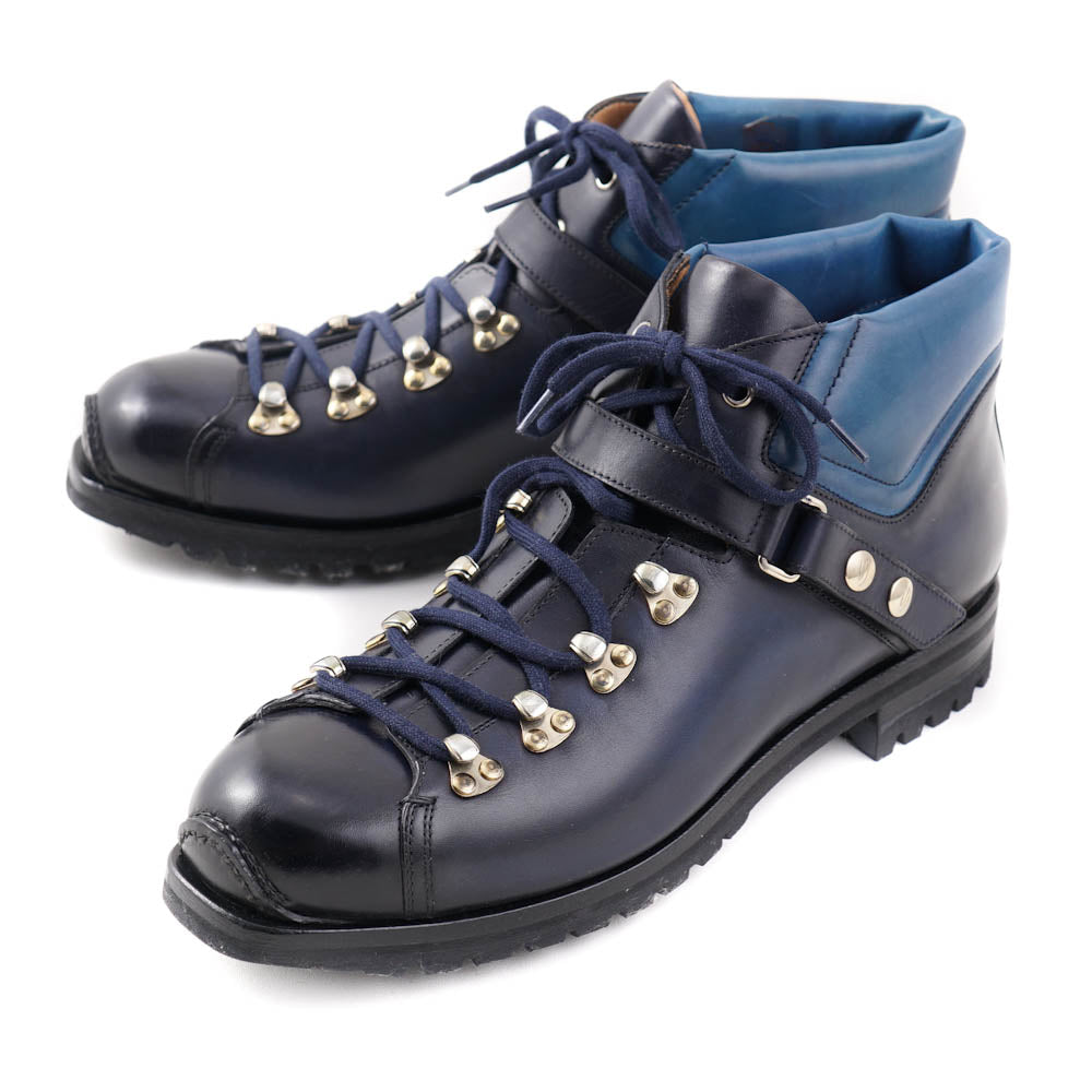 Santoni Calf Leather Hiking Boots in Navy Blue Top Shelf Apparel