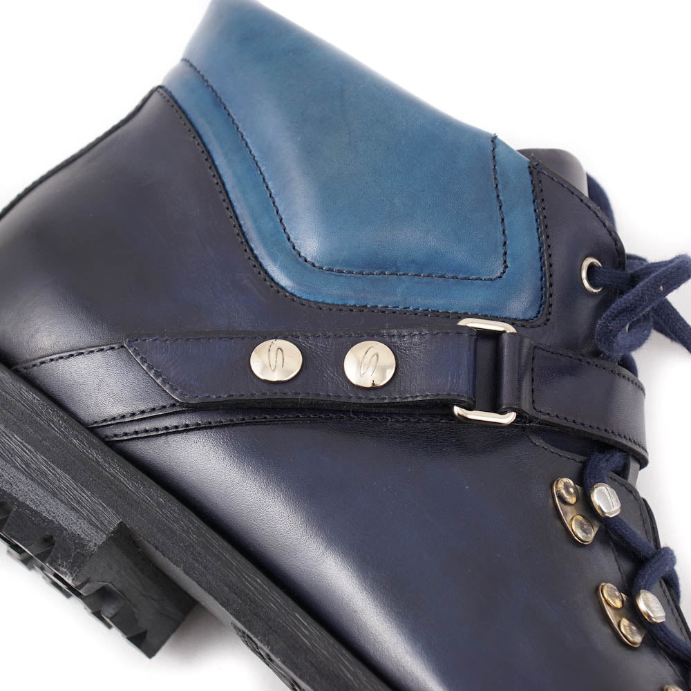 Santoni Calf Leather Hiking Boots in Navy Blue - Top Shelf Apparel