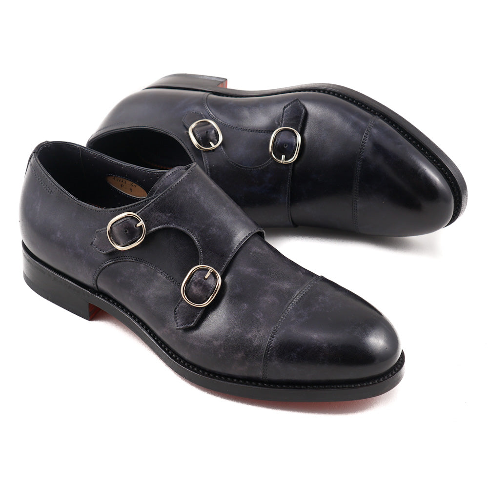 Santoni Double-Buckle Monk Strap in Navy - Top Shelf Apparel