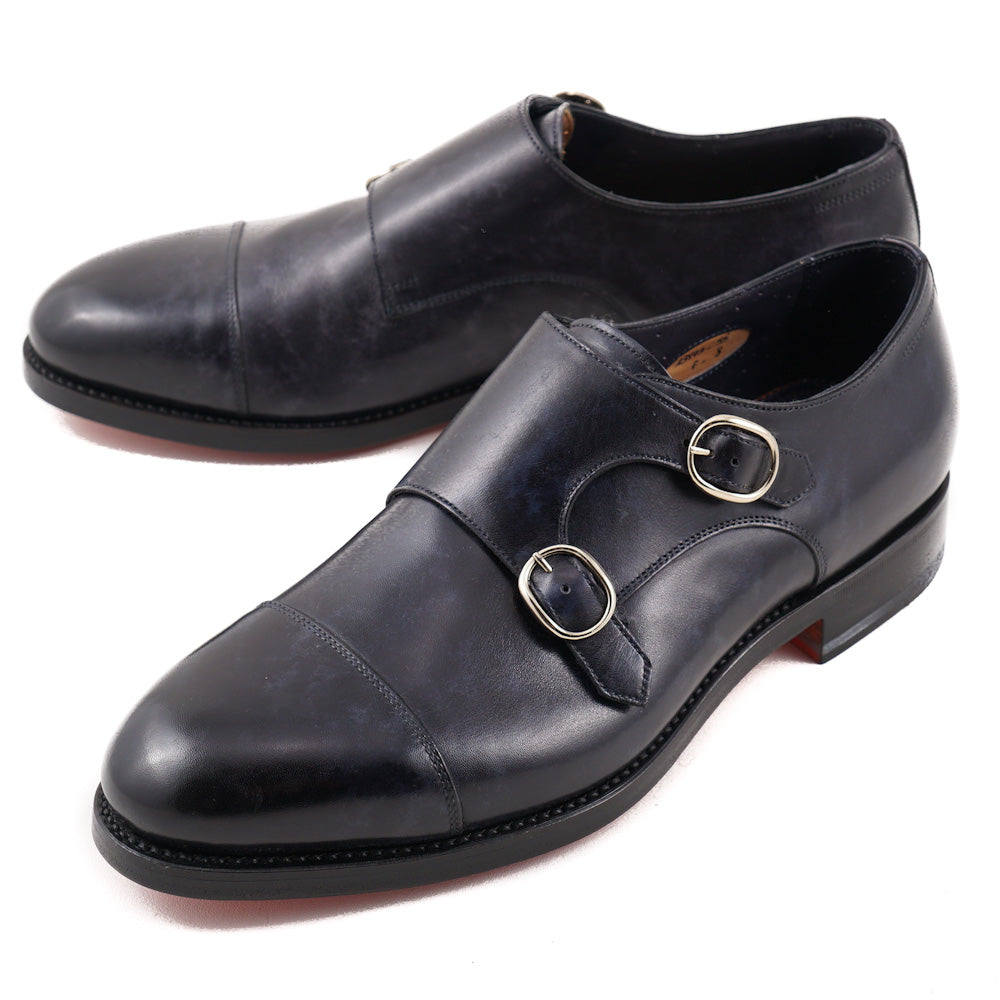 Santoni Double-Buckle Monk Strap in Navy - Top Shelf Apparel