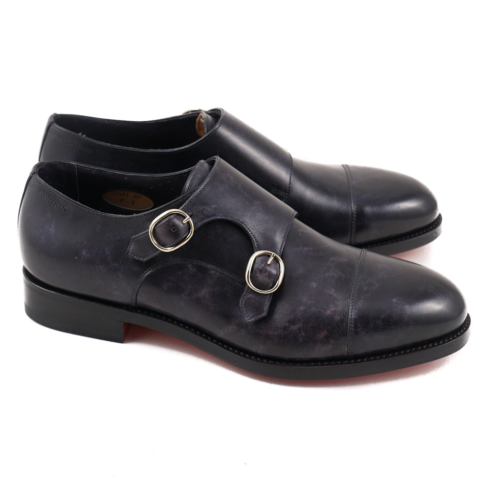 Santoni Double-Buckle Monk Strap in Navy - Top Shelf Apparel