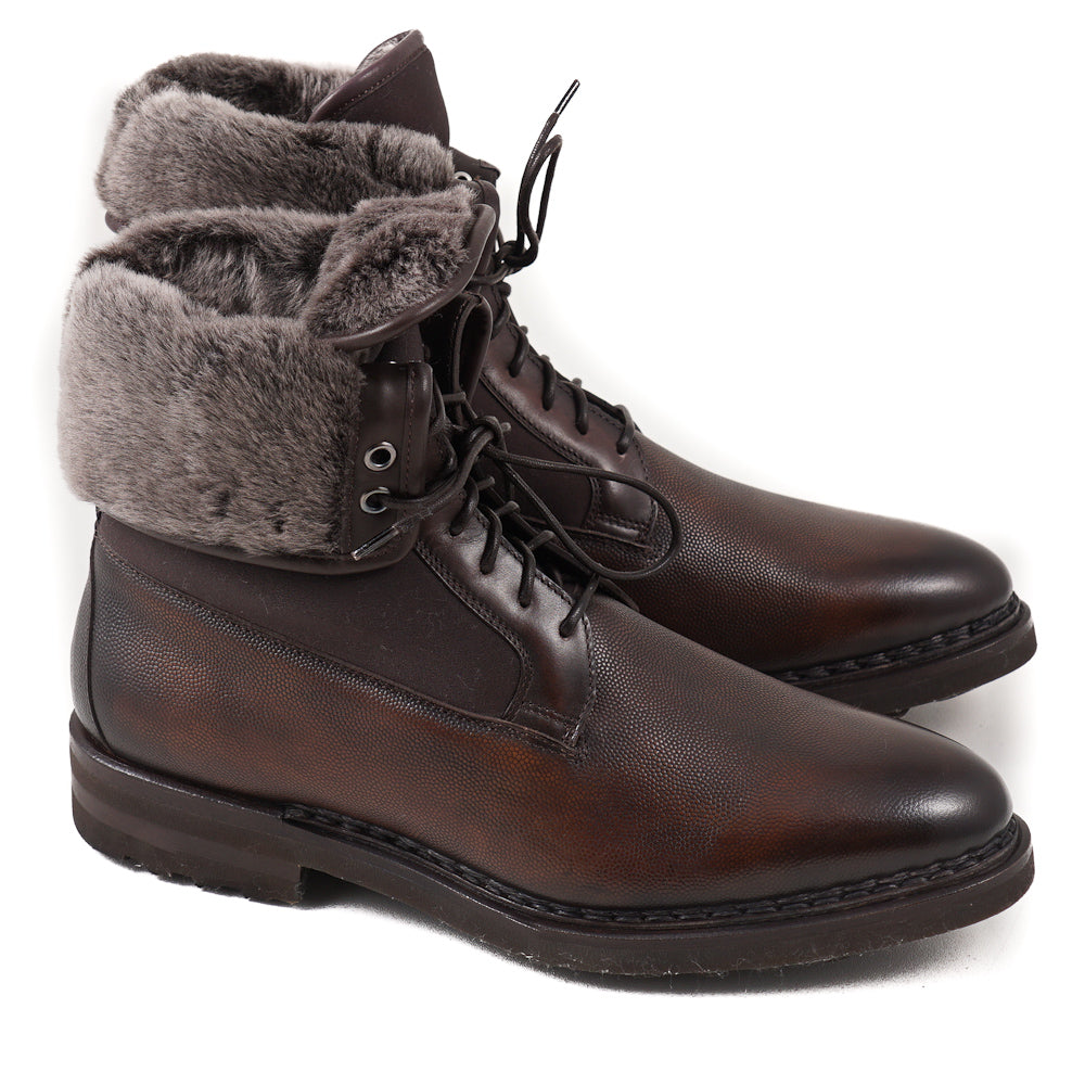 Santoni lace-up leather ankle boots - Brown