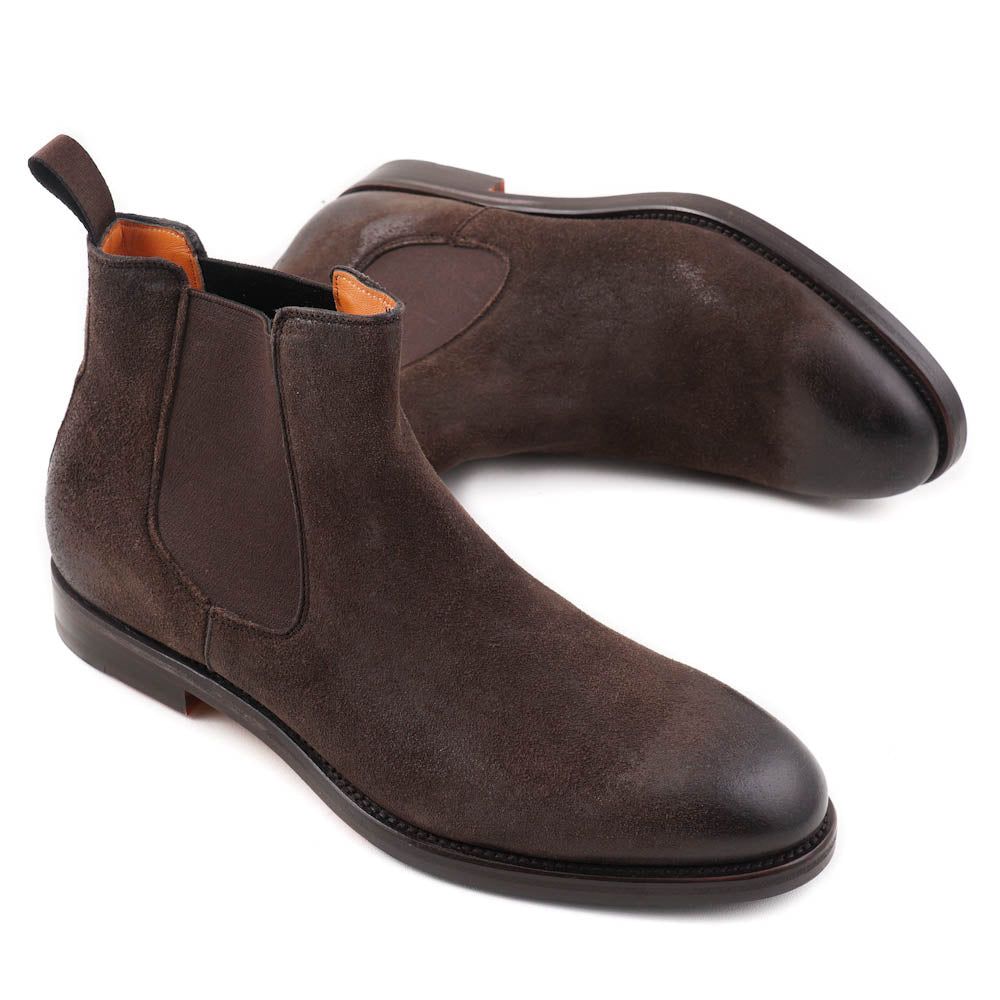 Santoni Chelsea Boots in Brown Waxed Suede - Top Shelf Apparel