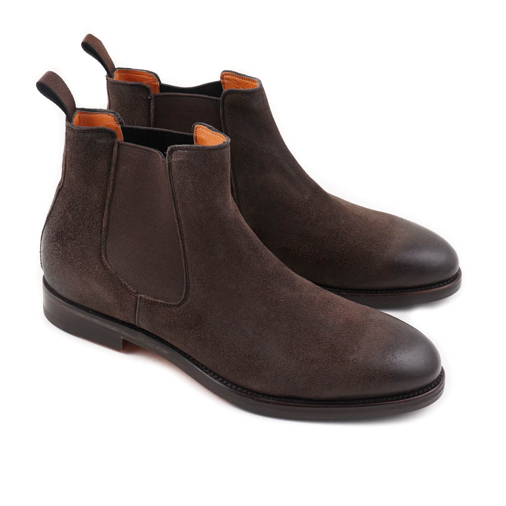 Santoni Chelsea Boots in Brown Waxed Suede - Top Shelf Apparel