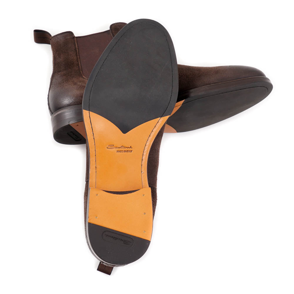 Santoni Chelsea Boots in Brown Waxed Suede - Top Shelf Apparel