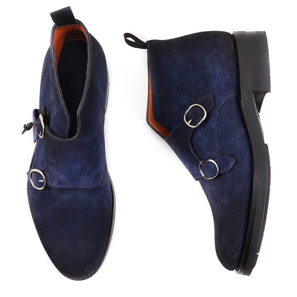 Santoni Double-Buckle Boots in Navy Suede - Top Shelf Apparel