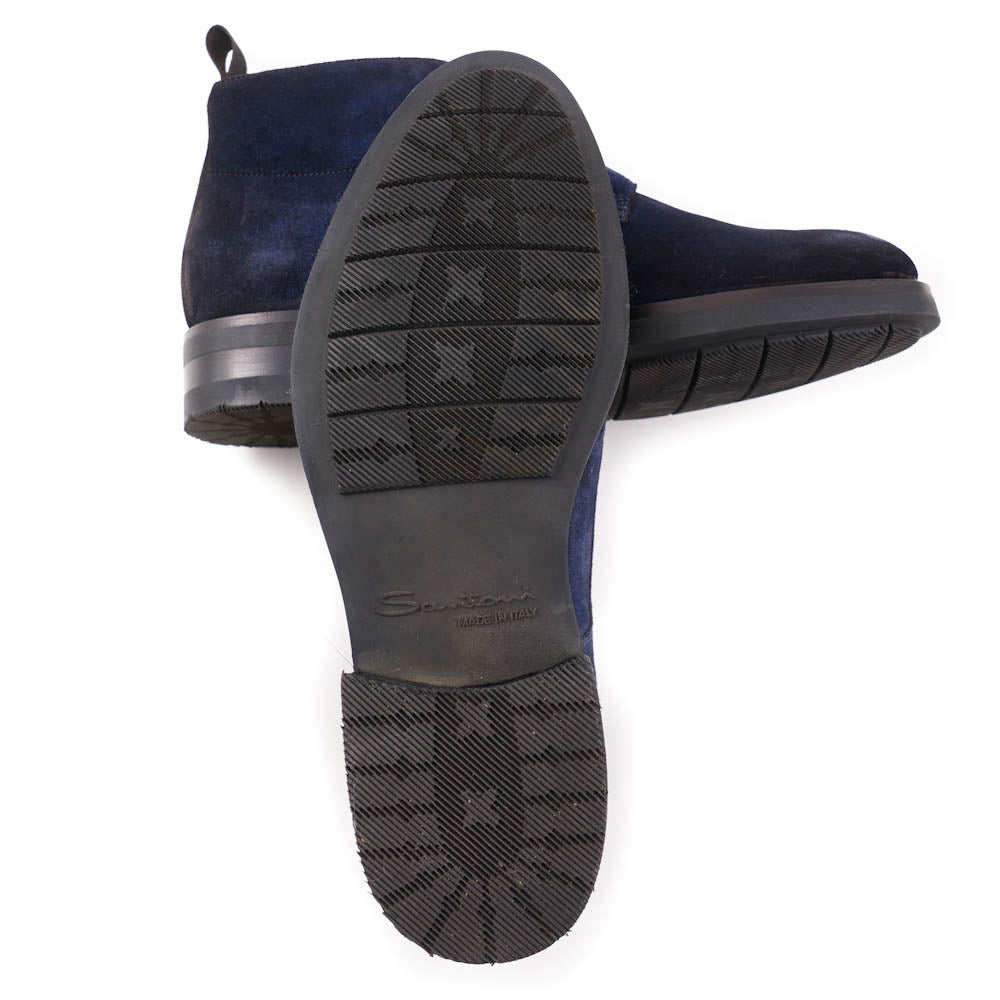 Santoni Double-Buckle Boots in Navy Suede - Top Shelf Apparel