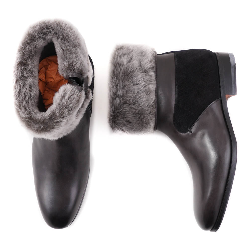 Santoni Shearling-Lined Boots with Fur Collar - Top Shelf Apparel