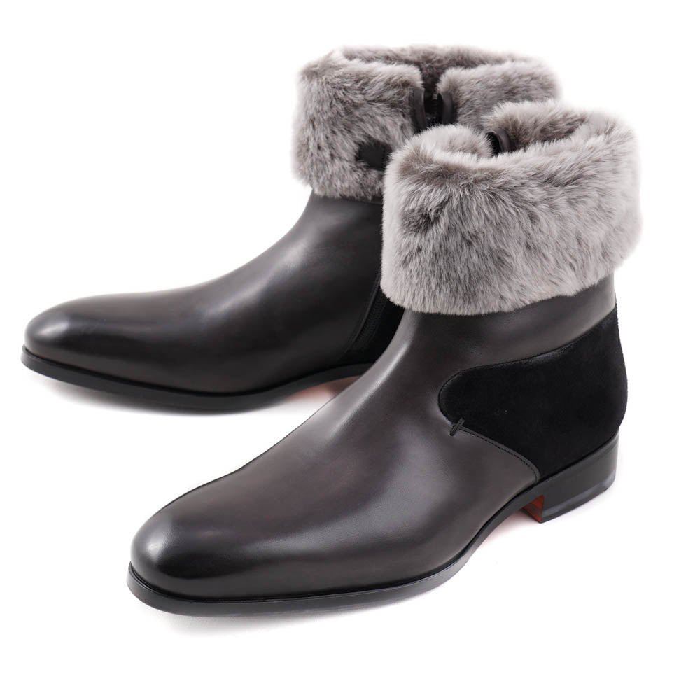 Santoni Shearling-Lined Boots with Fur Collar - Top Shelf Apparel