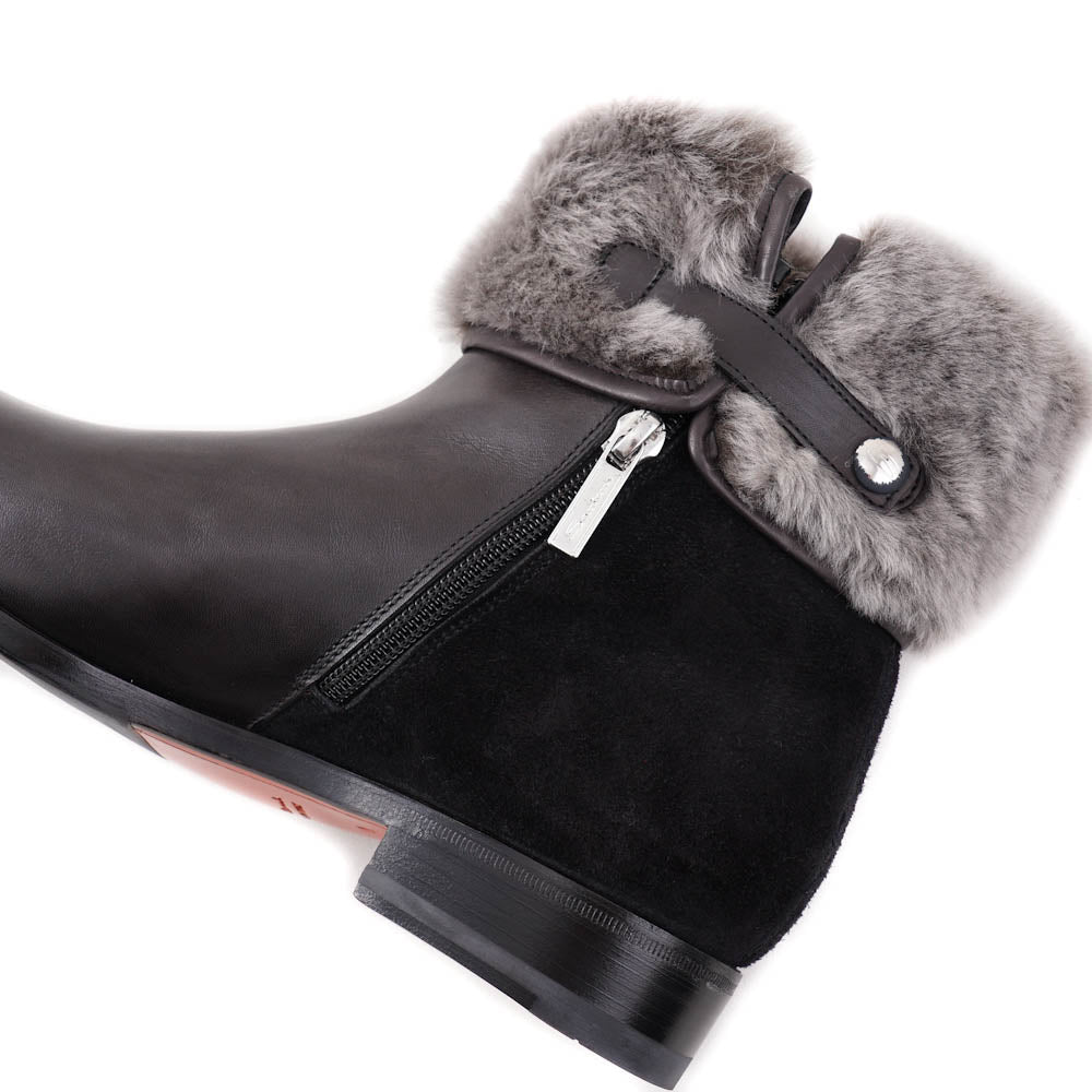 Shearling-trimmed leather ankle boots