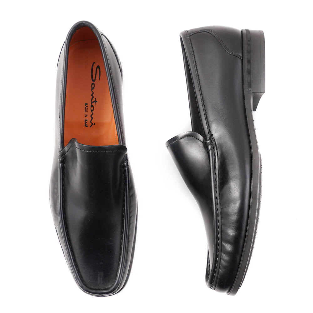 Santoni Black Leather Venetian Loafers - Top Shelf Apparel