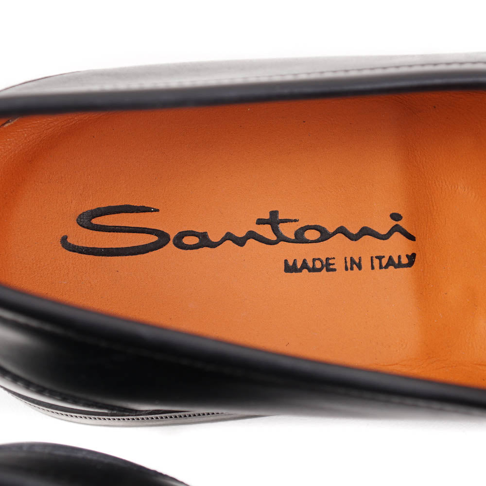 Santoni Black Leather Venetian Loafers - Top Shelf Apparel