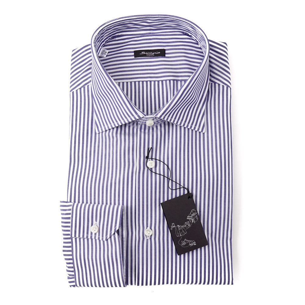 Sartorio Cotton Shirt in Navy Blue Bengal Stripe - Top Shelf Apparel