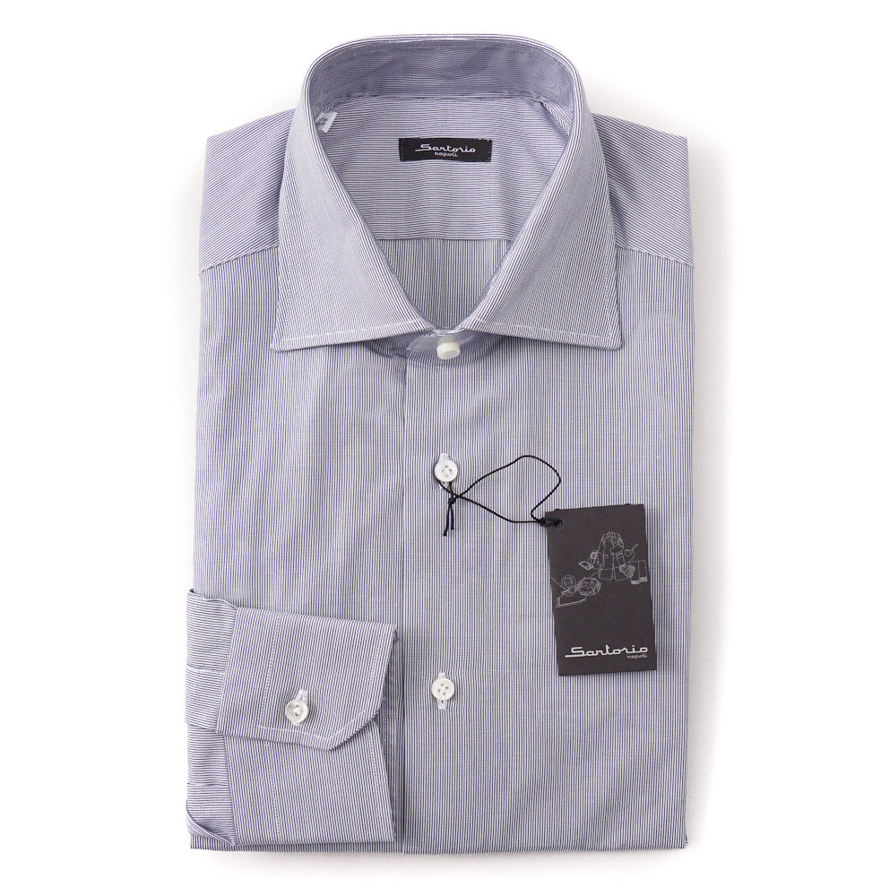 Sartorio Cotton Shirt in Navy Blue Micro Stripe - Top Shelf Apparel