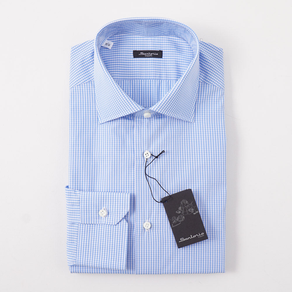 Sartorio Cotton Shirt in Sky Blue Gingham Check - Top Shelf Apparel