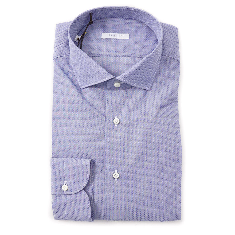 Boglioli Slim-Fit Cotton Shirt in Patterned Sky Blue - Top Shelf Apparel