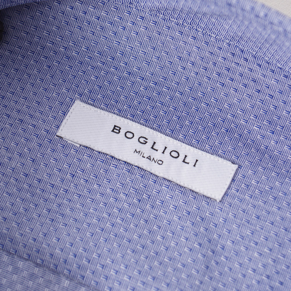 Boglioli Slim-Fit Cotton Shirt in Patterned Sky Blue - Top Shelf Apparel
