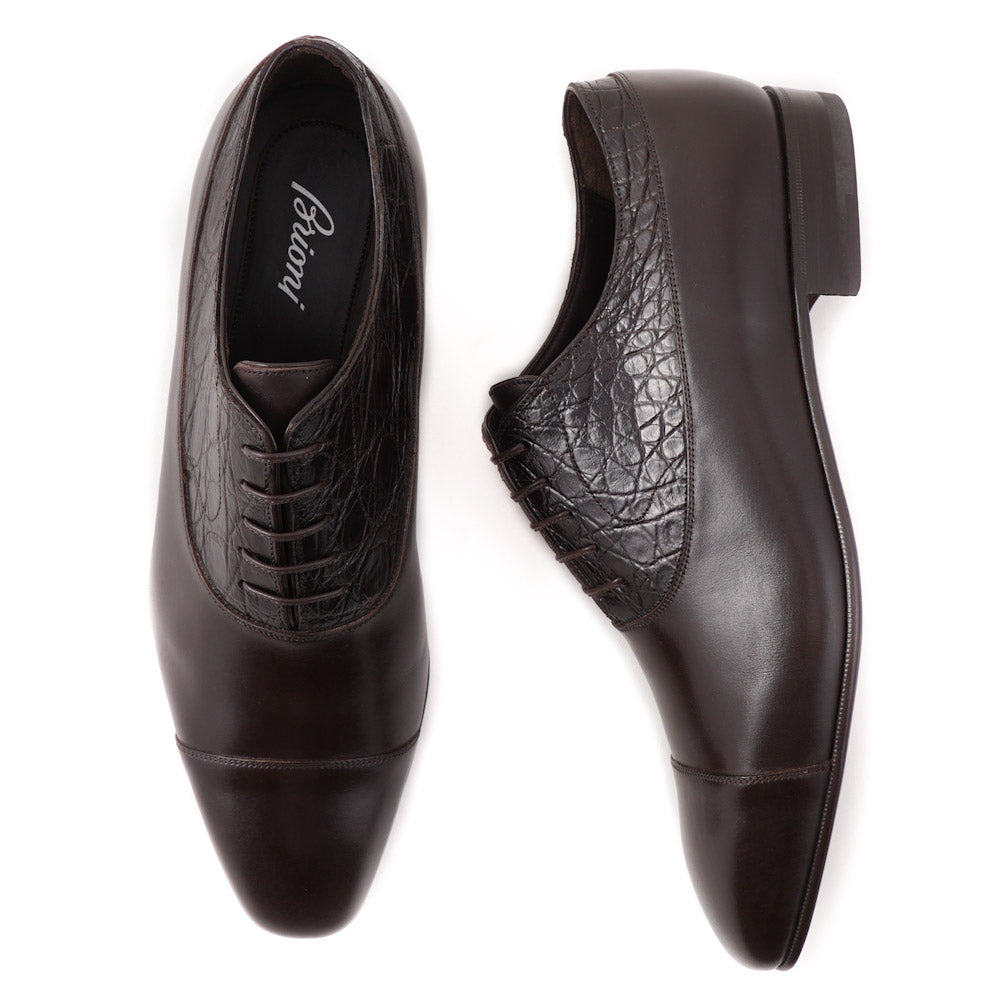 Brioni Dark Brown Shoes with Crocodile Detail - Top Shelf Apparel