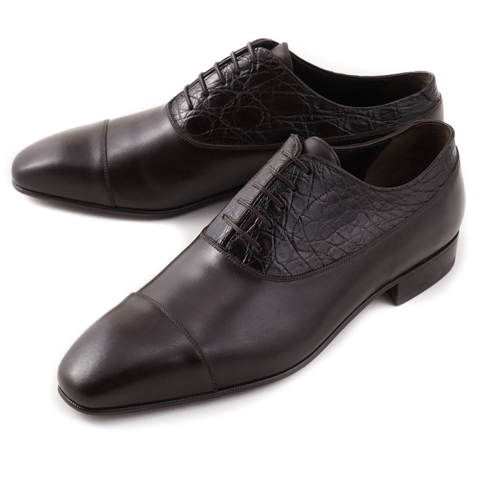 Brioni Dark Brown Shoes with Crocodile Detail - Top Shelf Apparel