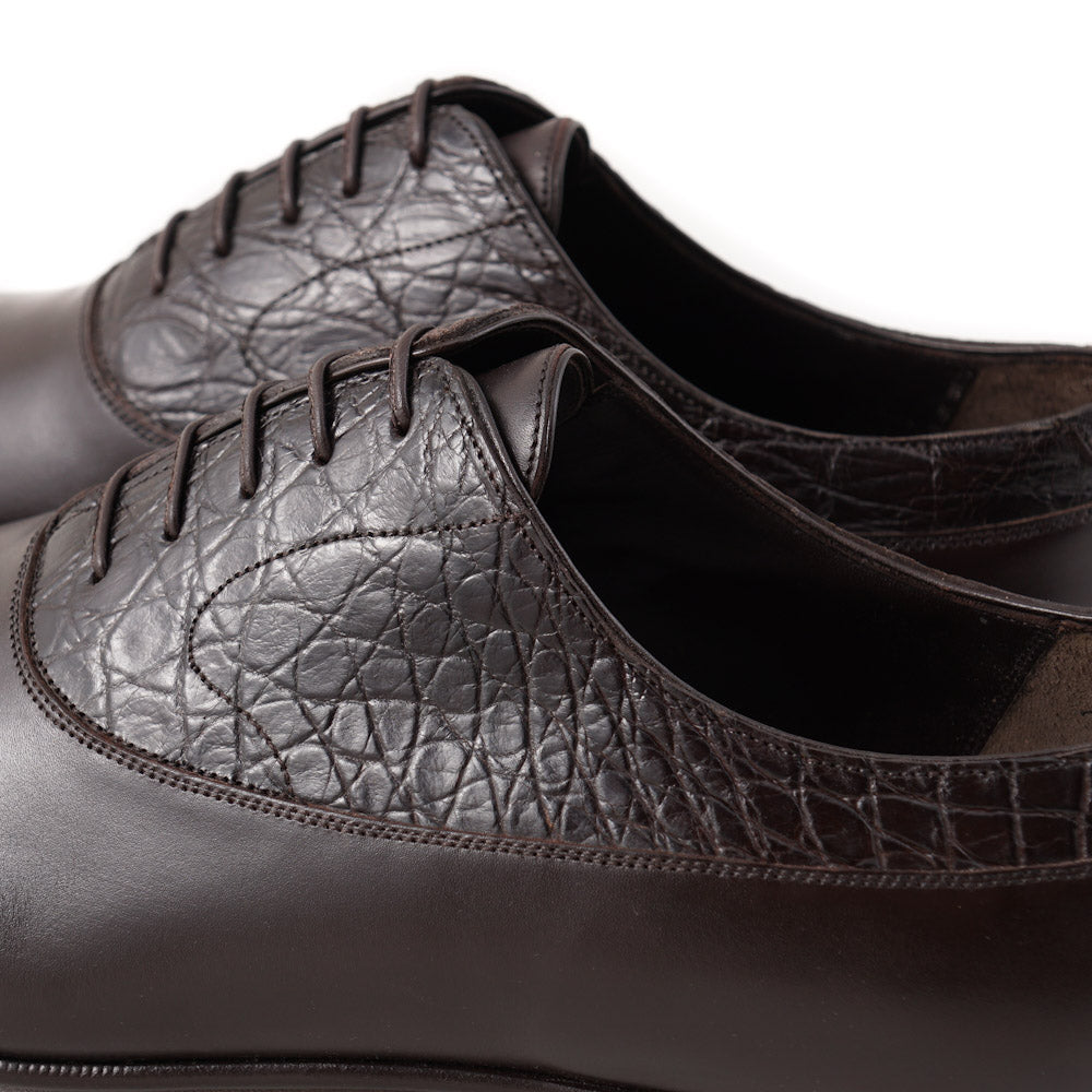 Brioni Dark Brown Shoes with Crocodile Detail - Top Shelf Apparel