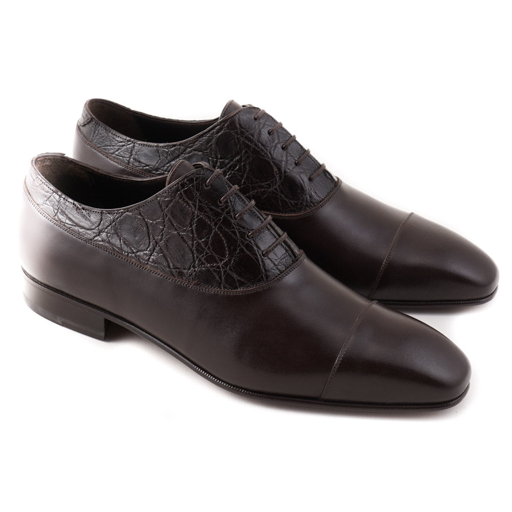 Brioni Dark Brown Shoes with Crocodile Detail - Top Shelf Apparel