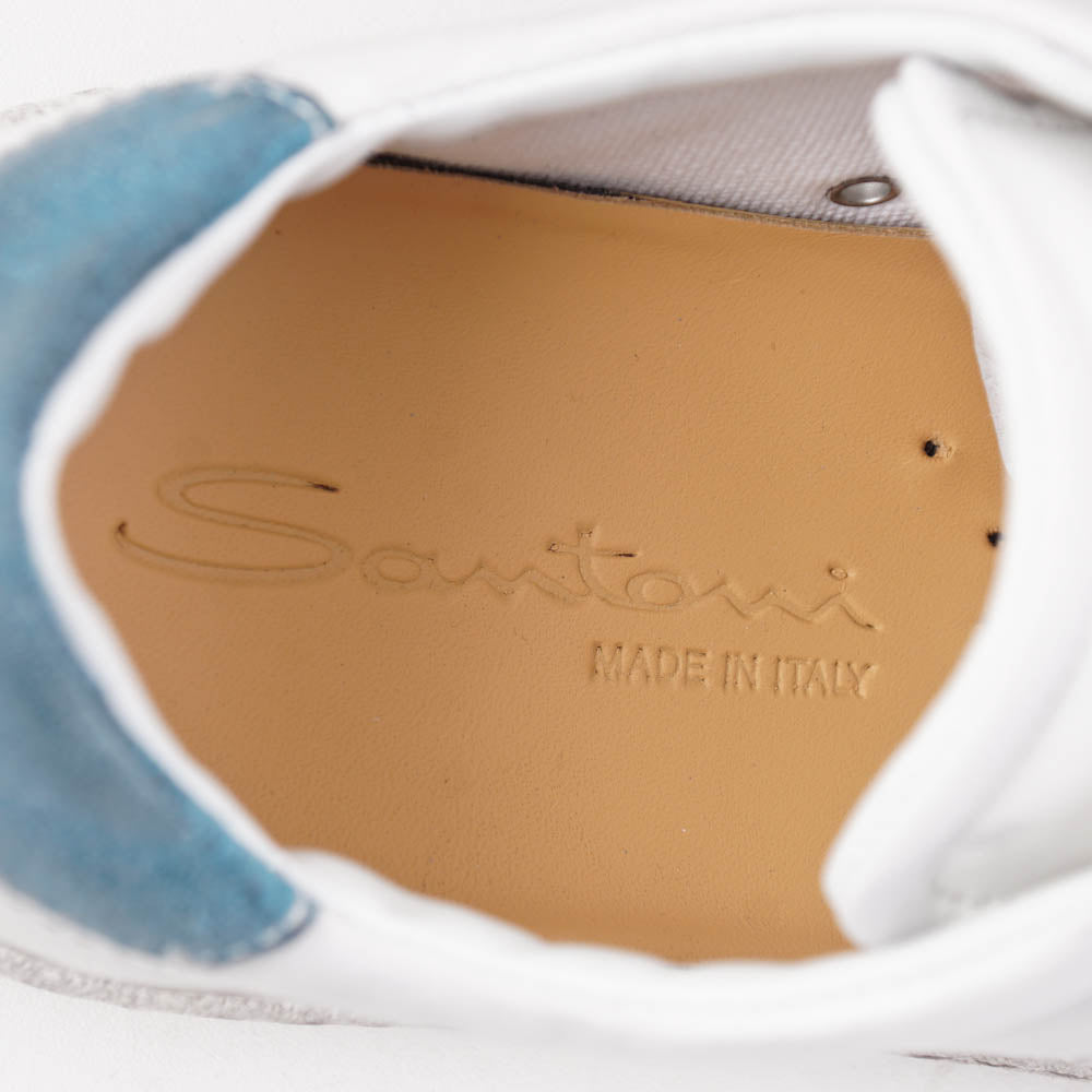 Santoni White and Blue Vintage-Look Sneakers - Top Shelf Apparel
