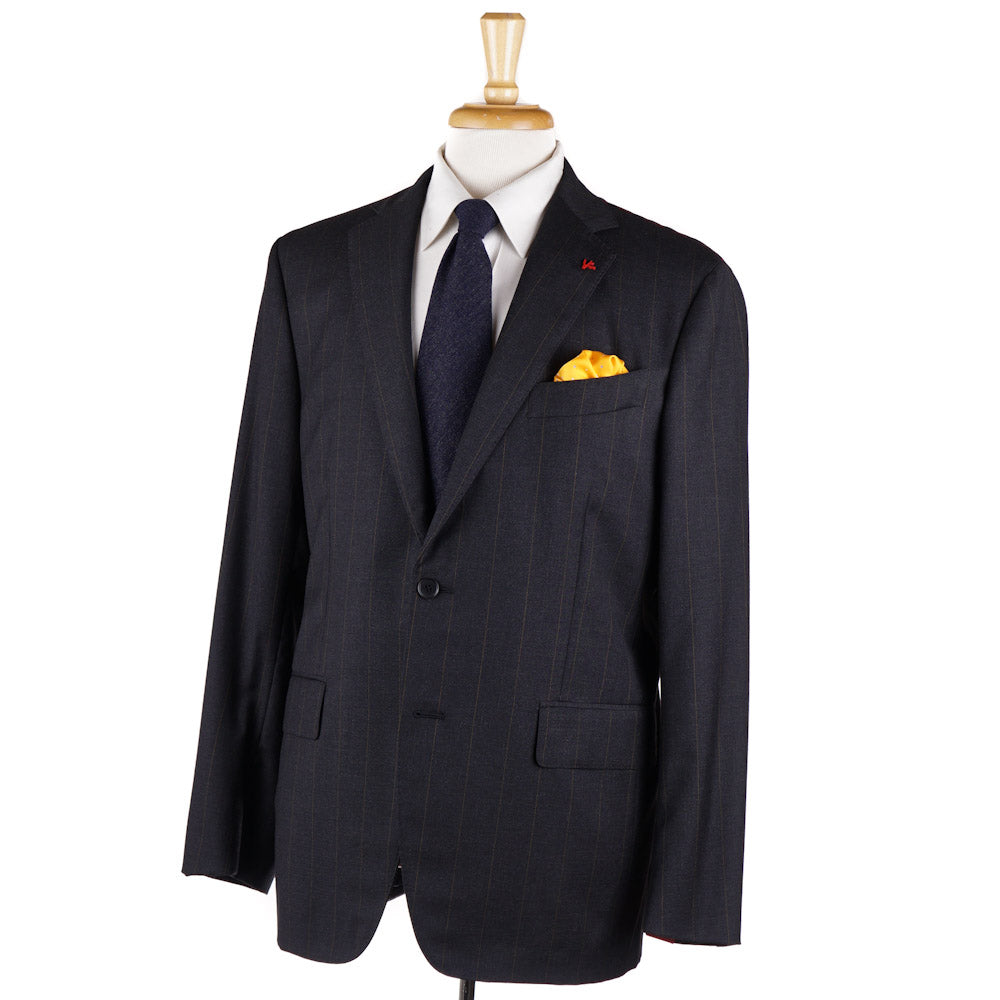 Isaia Dark Gray and Gold Stripe Wool Suit - Top Shelf Apparel