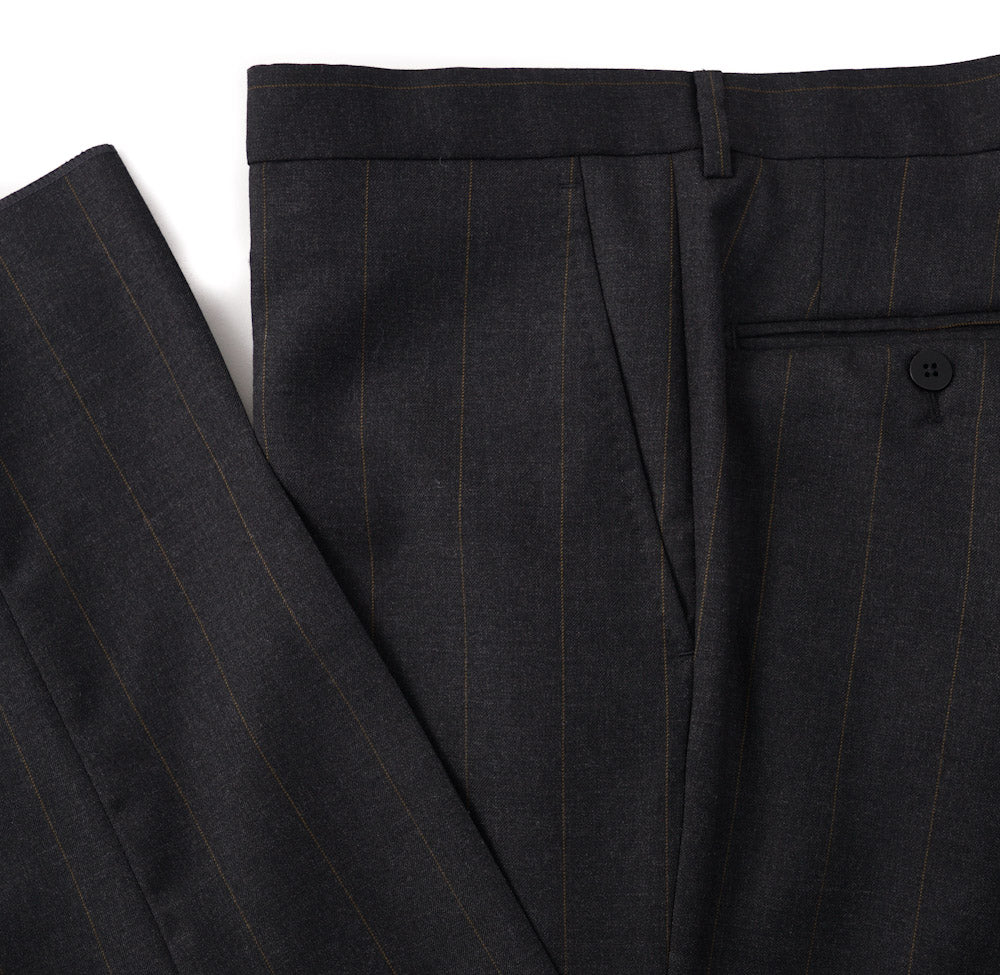 Isaia Dark Gray and Gold Stripe Wool Suit - Top Shelf Apparel