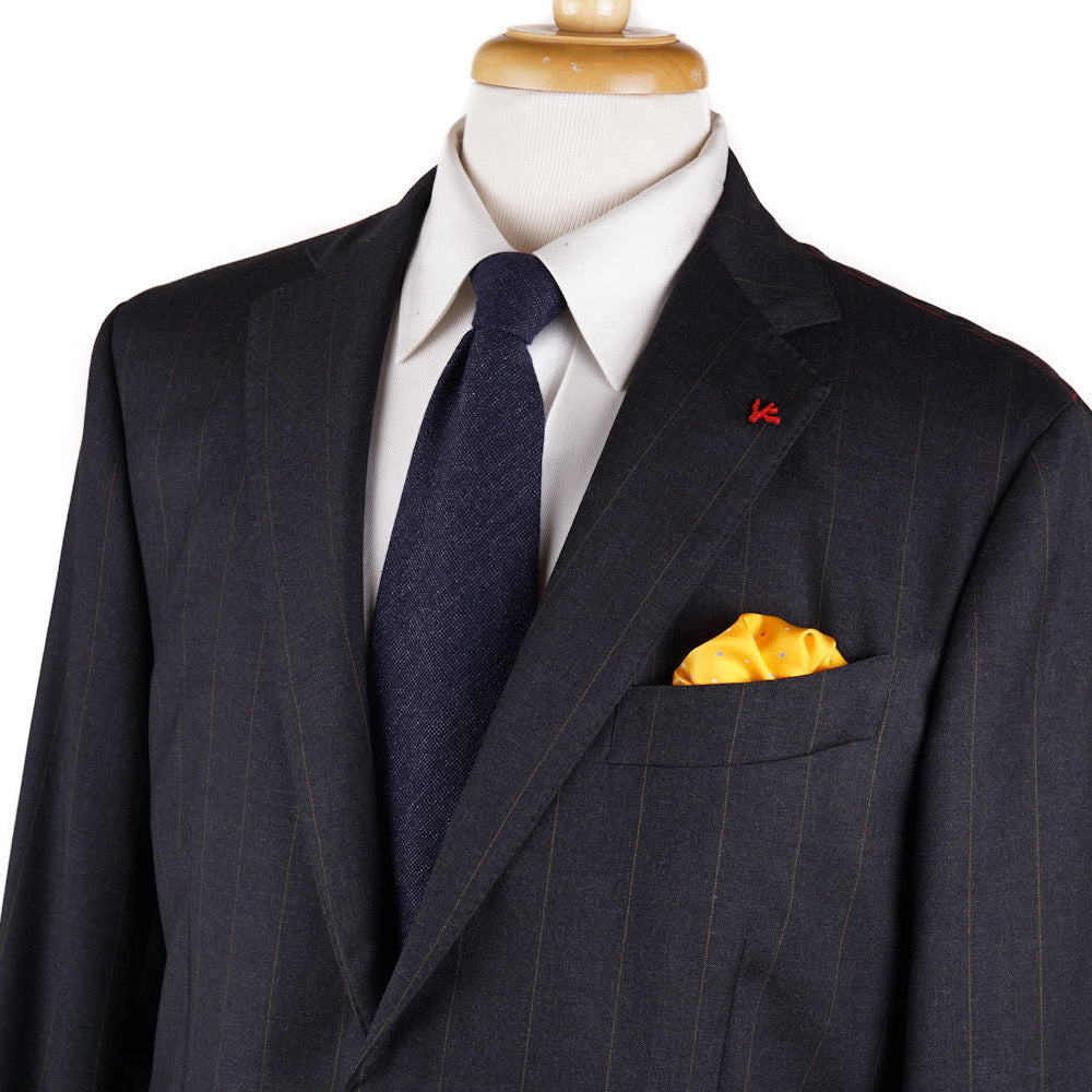 Isaia Dark Gray and Gold Stripe Wool Suit - Top Shelf Apparel