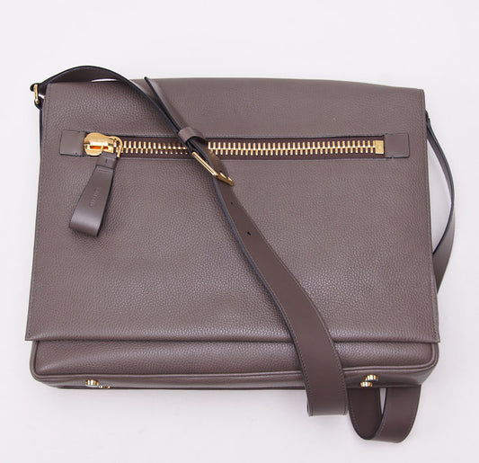 Tom Ford 'Buckley' Gray Leather Messenger Bag - Top Shelf Apparel