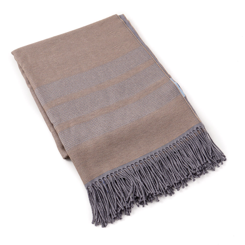 Battisti Tan and Gray Birdseye Wool Throw Blanket - Top Shelf Apparel