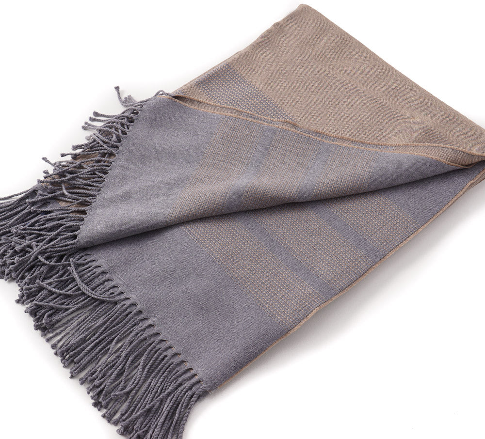 Battisti Tan and Gray Birdseye Wool Throw Blanket Top Shelf Apparel