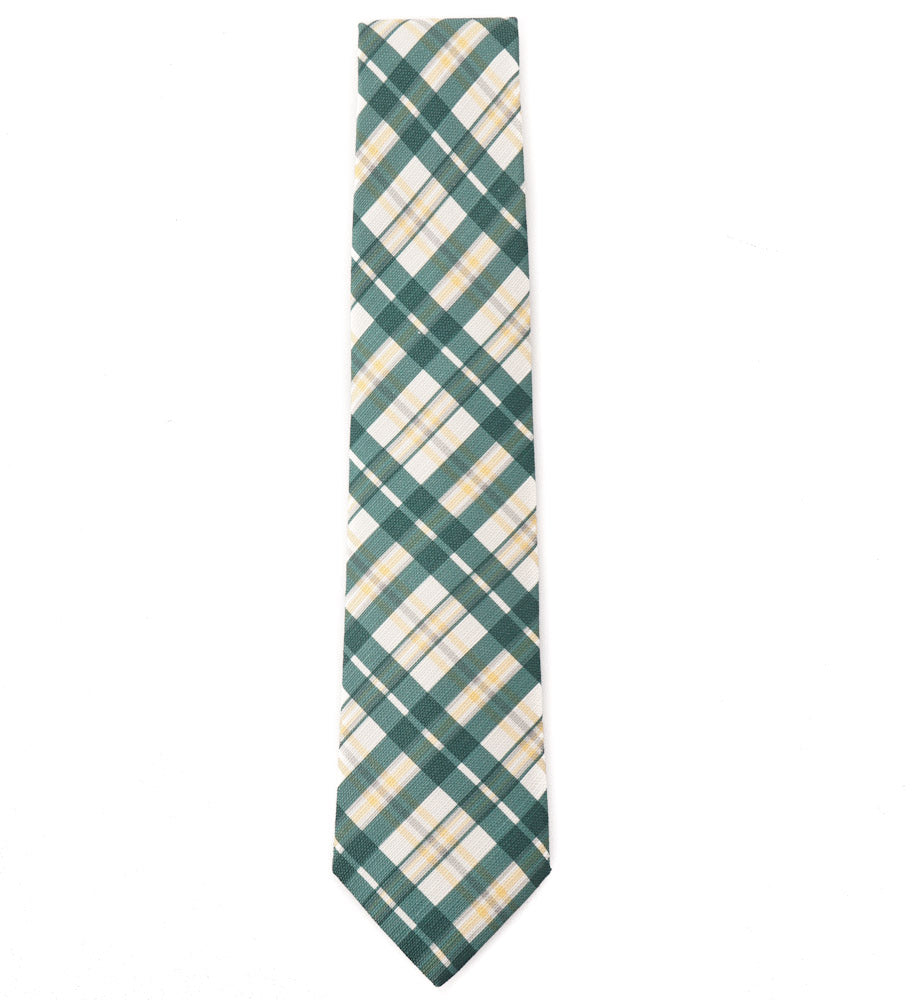 Isaia Green and Yellow Check Print Silk Tie - Top Shelf Apparel