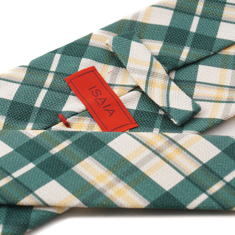 Isaia Green and Yellow Check Print Silk Tie - Top Shelf Apparel