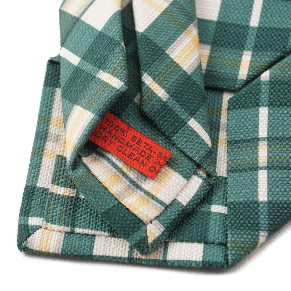 Isaia Green and Yellow Check Print Silk Tie - Top Shelf Apparel