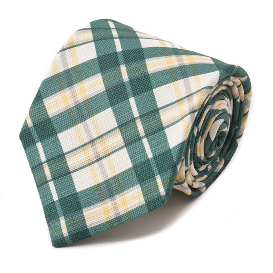 Isaia Green and Yellow Check Print Silk Tie - Top Shelf Apparel