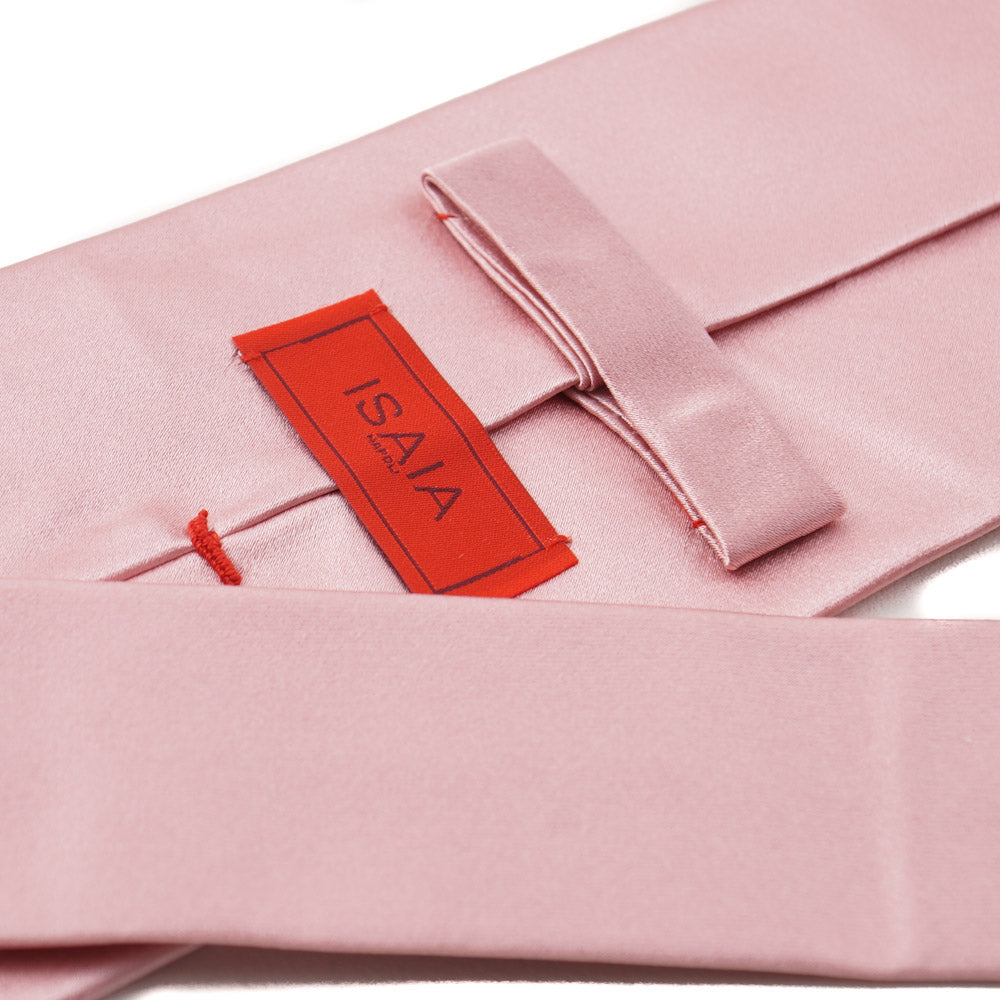 Isaia Solid Pink Satin Silk Tie - Top Shelf Apparel
